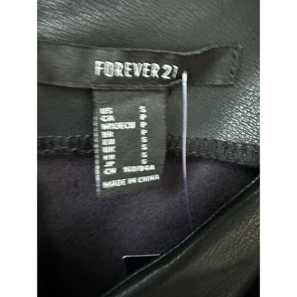 Forever 21 S Faux Leather Black Mini Dress Bow Puff Sleeve Goth Witchy - Picture 6 of 7